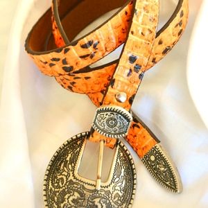🌺Artbutika Turkey branded Orange and brown women's skinny belt